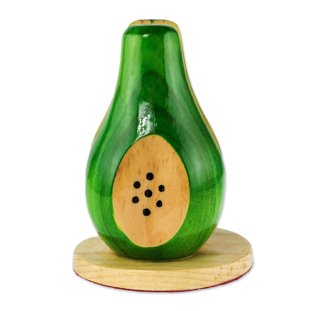 Handcarved Pine Wood Napkin Holder - Green Pear