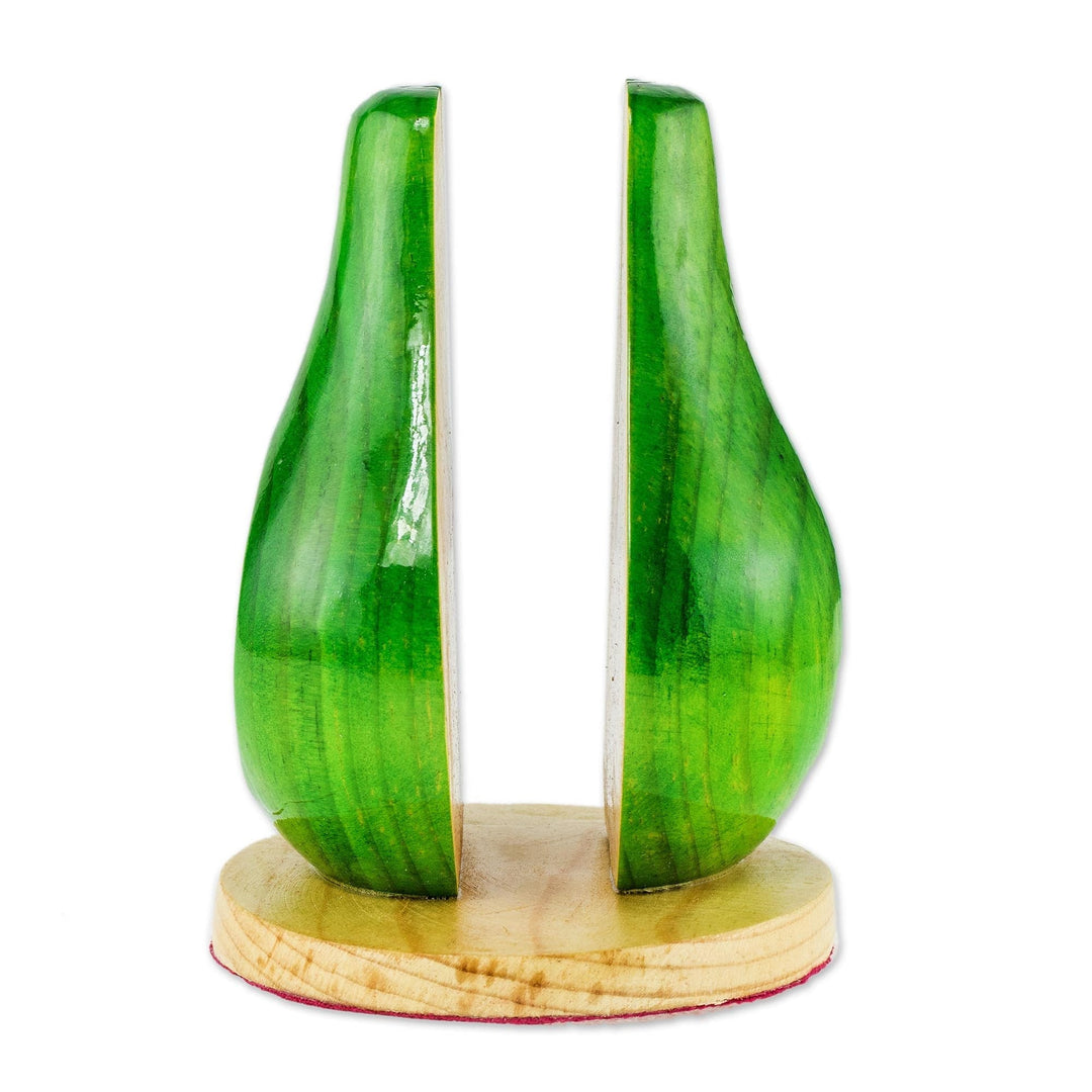 Handcarved Pine Wood Napkin Holder - Green Pear