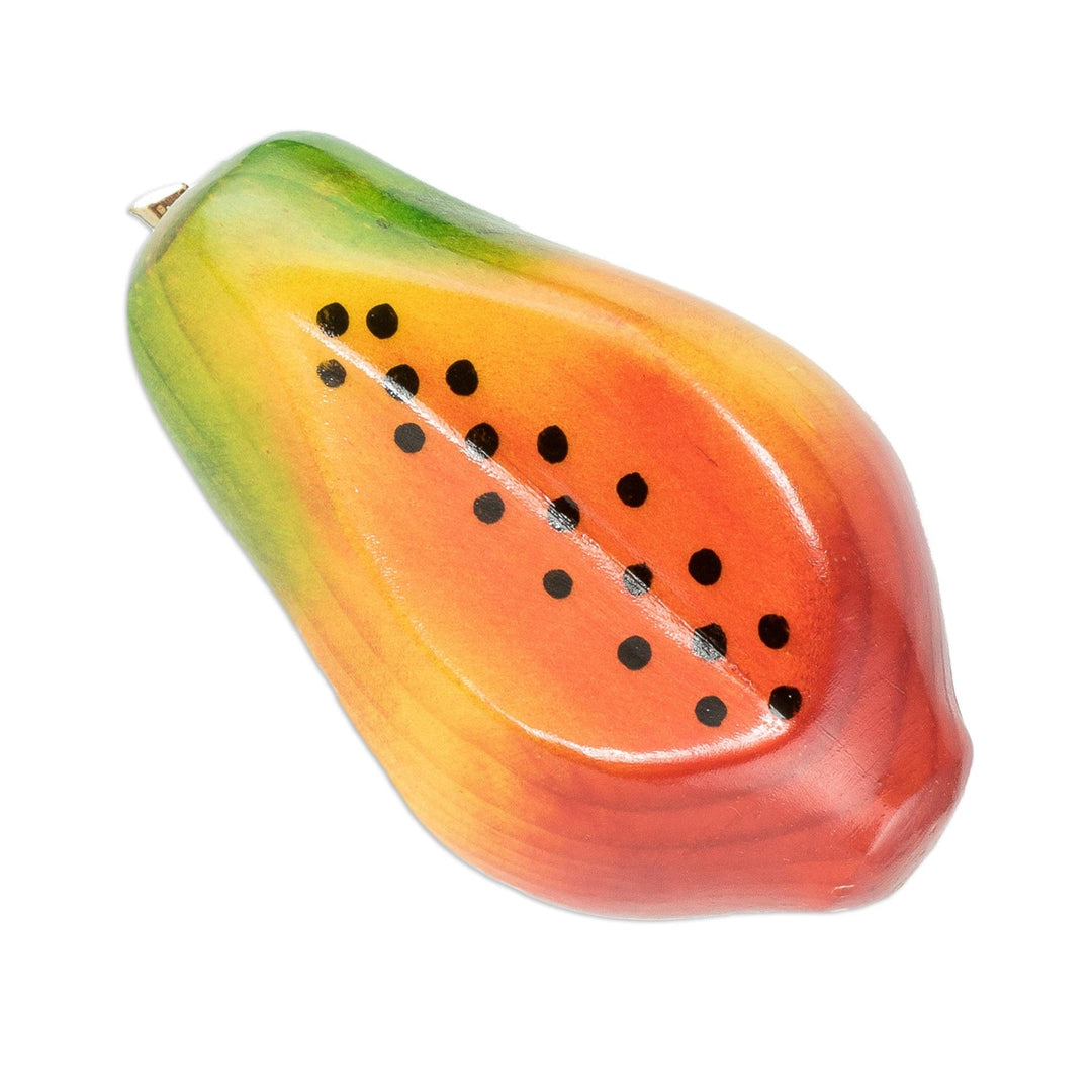 Guatemalan Cypress Wood Papaya Sculpture - Sliced Papaya