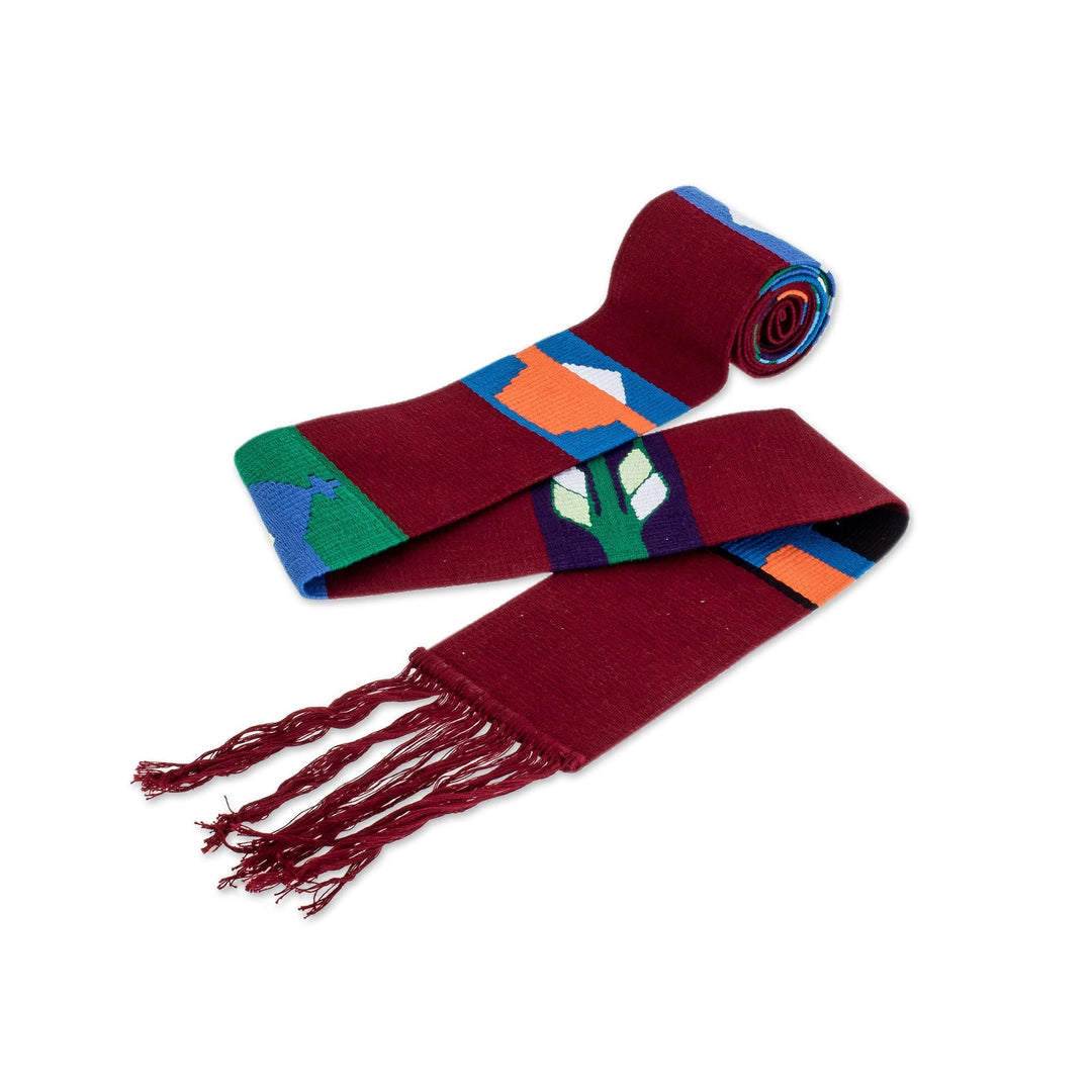 Artisan Woven Cotton Table Runner - Solola Totem in Crimson