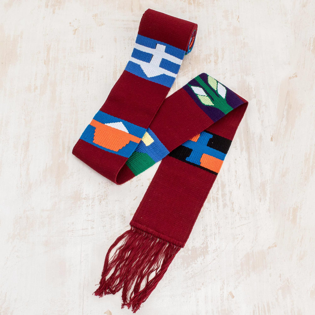 Artisan Woven Cotton Table Runner - Solola Totem in Crimson