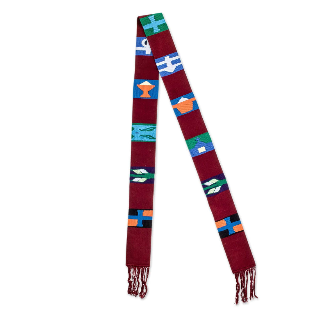 Artisan Woven Cotton Table Runner - Solola Totem in Crimson