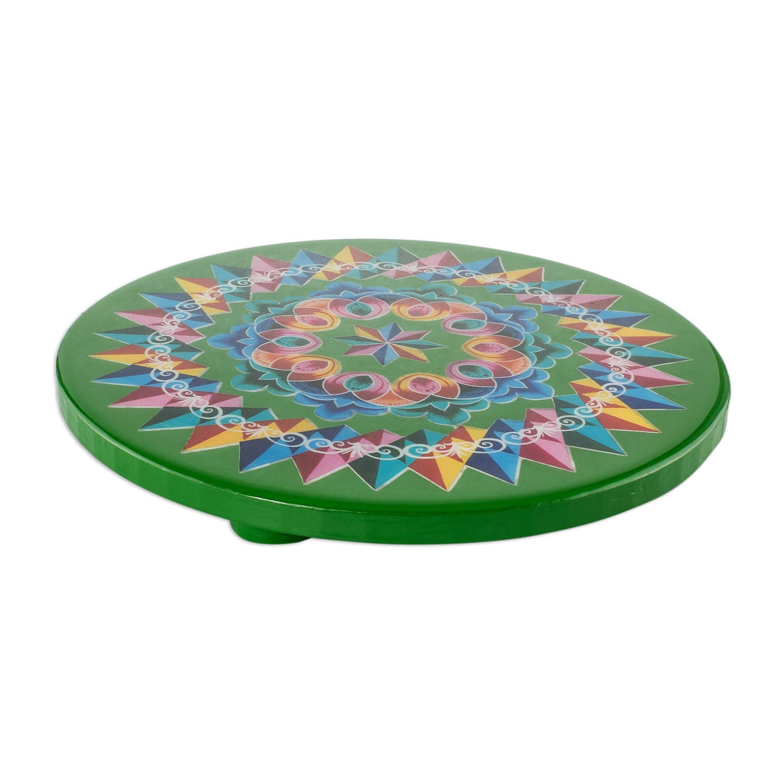 Hand Painted Wood Trivet - Costa Rican Mandala in Green