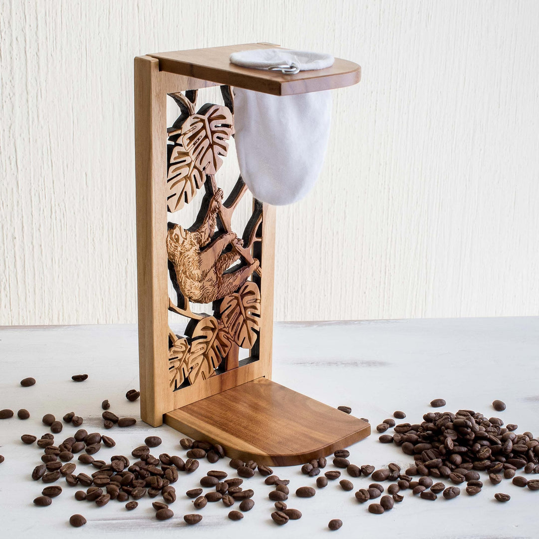 Teak Wood Drip Coffee Stand - Jungle Sloth