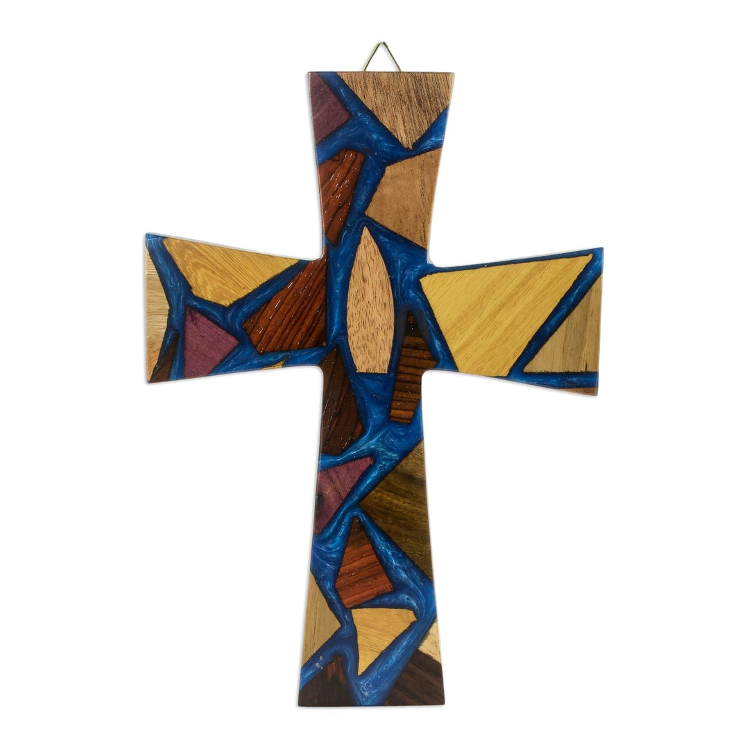 Hand Crafted Reclaimed Wood Wall Cross - Faith and Hope in Blue