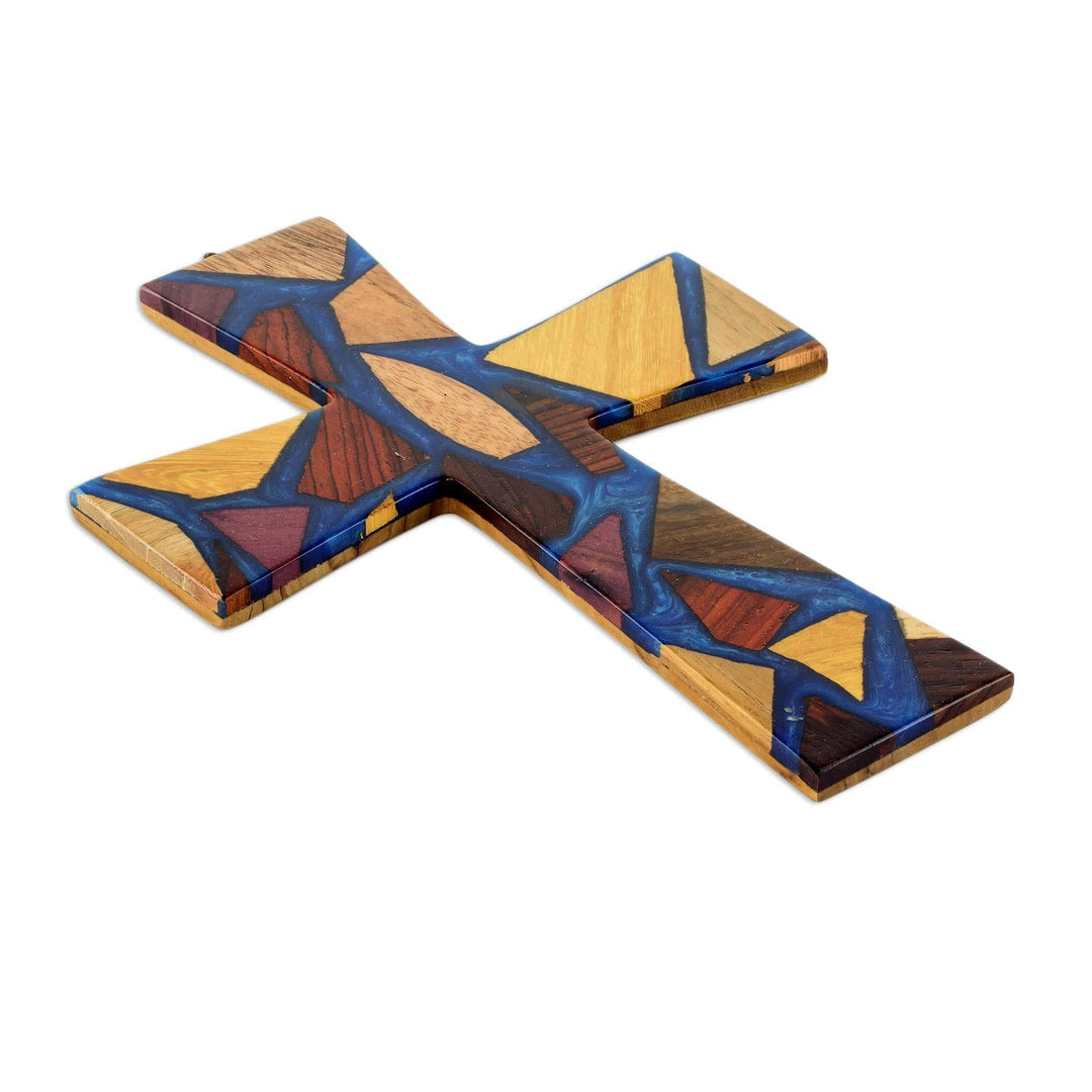Hand Crafted Reclaimed Wood Wall Cross - Faith and Hope in Blue