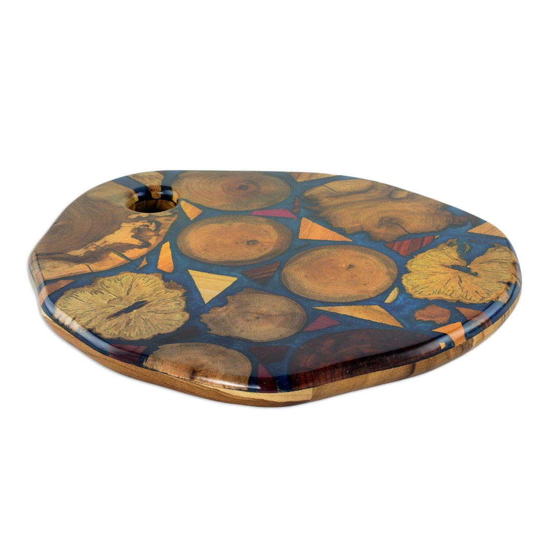 Reclaimed Wood and Resin Trivet - Woodlands in Blue
