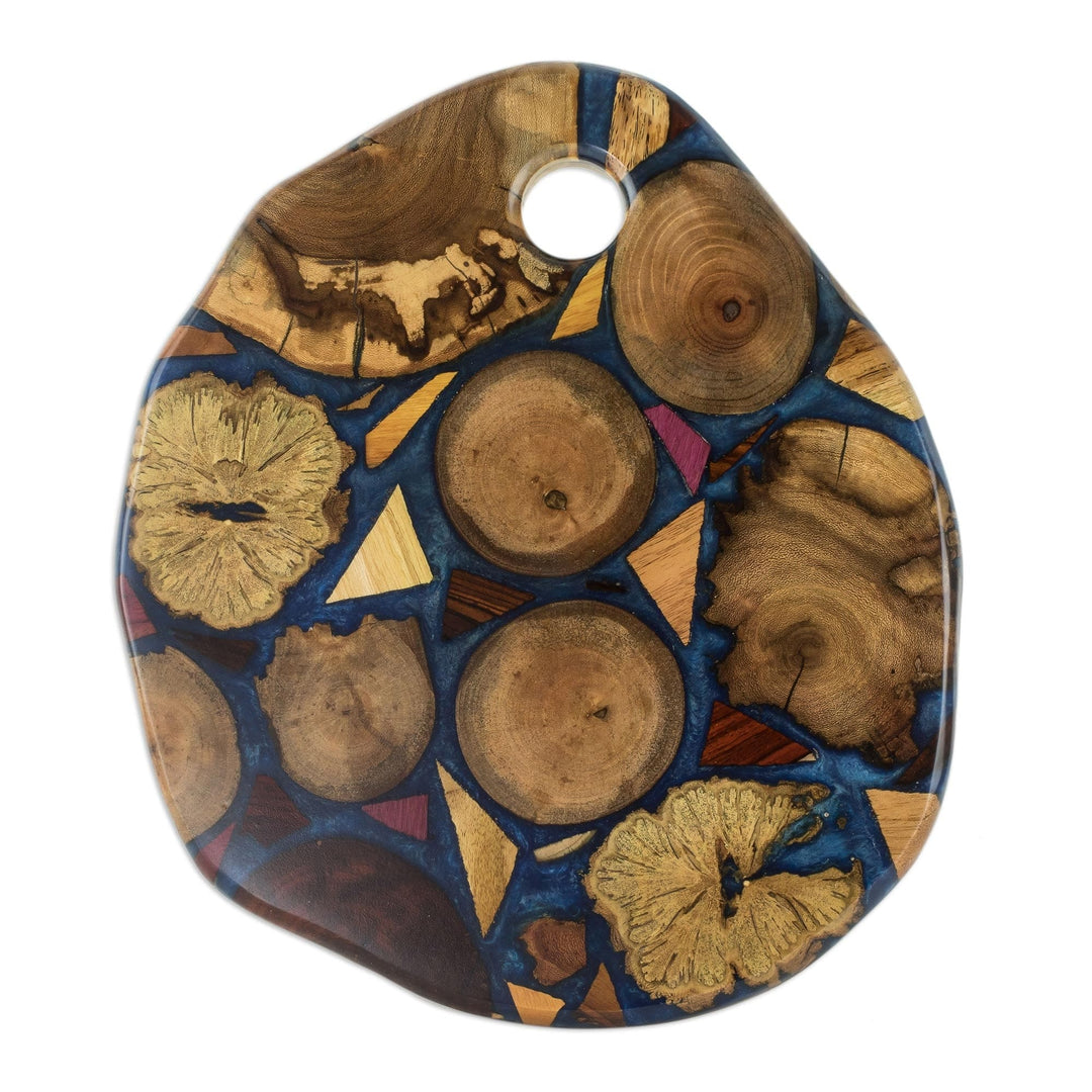 Reclaimed Wood and Resin Trivet - Woodlands in Blue