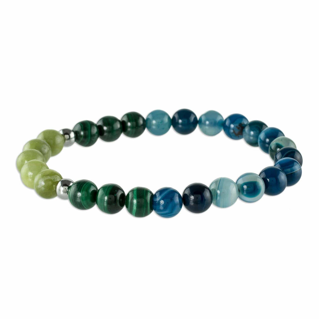 Beaded Multigem Unisex Stretch Bracelet - Costa Rican Colors