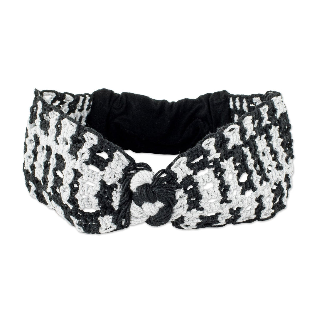 Macrame Headband in Black and White Cotton - Starry Night