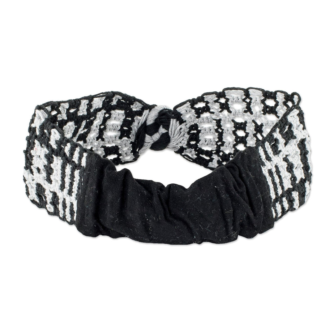 Macrame Headband in Black and White Cotton - Starry Night