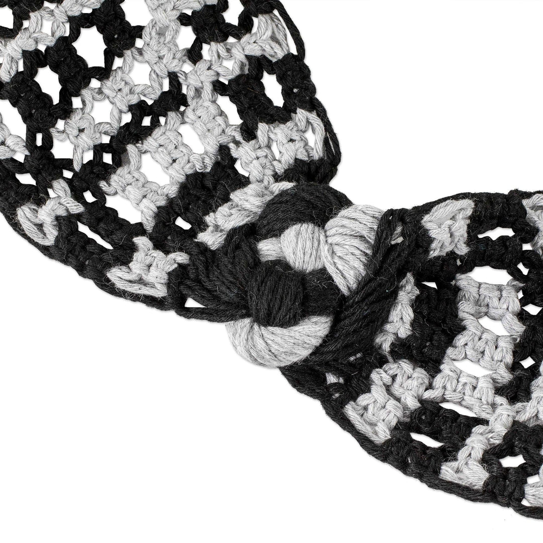 Macrame Headband in Black and White Cotton - Starry Night