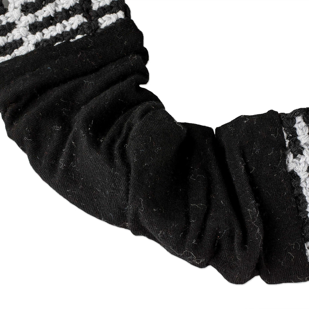 Macrame Headband in Black and White Cotton - Starry Night