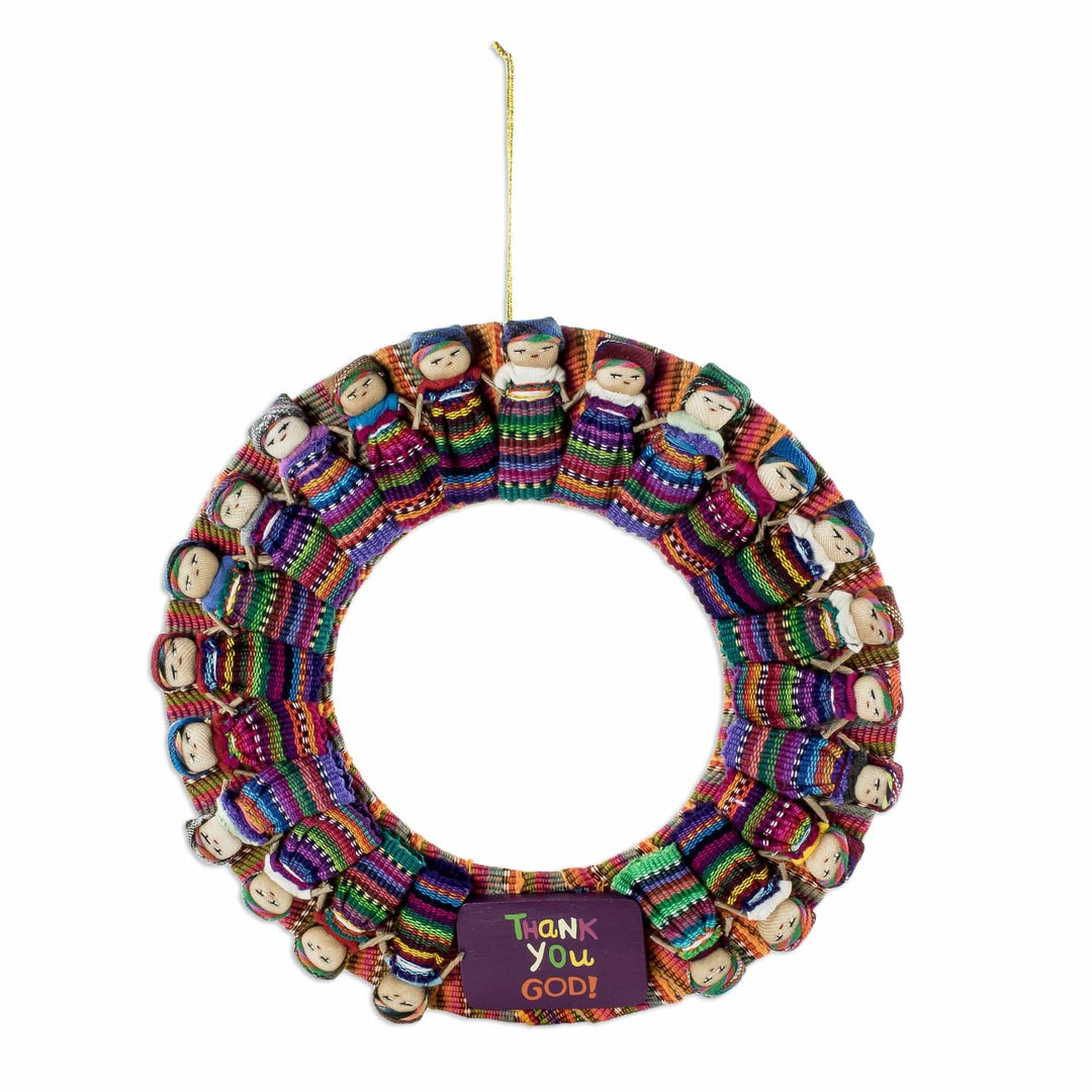 Hand-Loomed Cotton Worry Doll Wreath - Thank You God