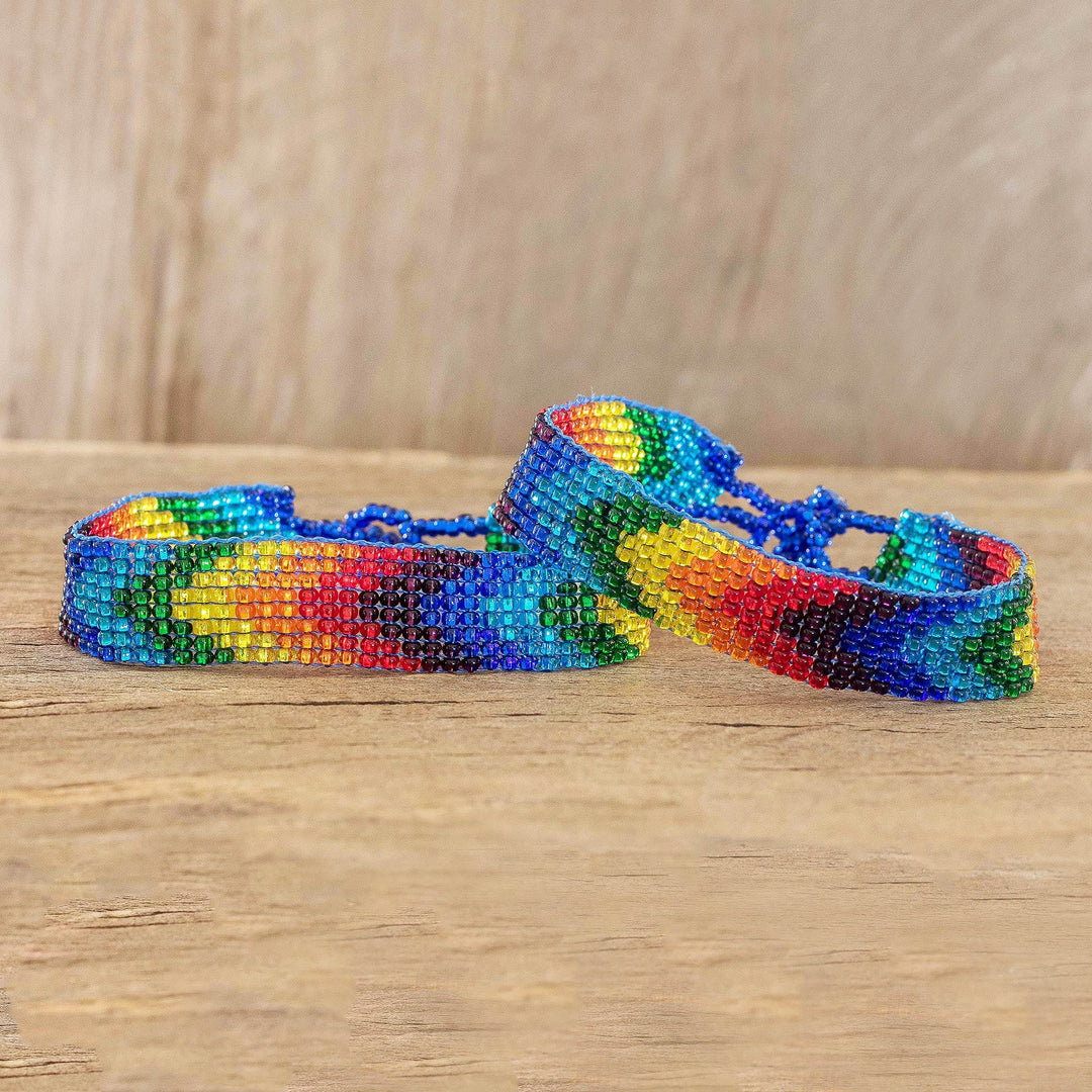 Multicolored Glass Bead Bracelets (Pair) - Rainbow Path