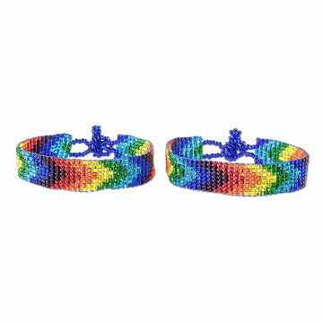 Multicolored Glass Bead Bracelets (Pair) - Rainbow Path