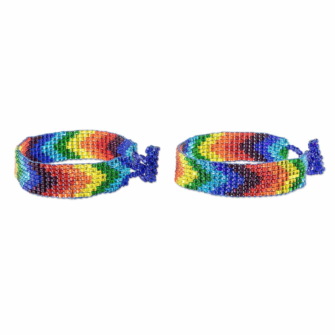 Multicolored Glass Bead Bracelets (Pair) - Rainbow Path