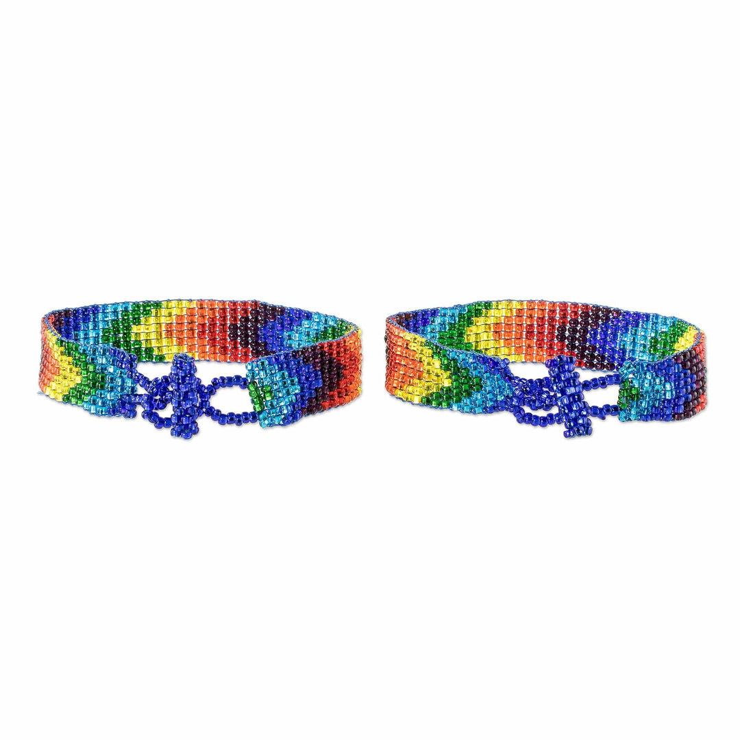 Multicolored Glass Bead Bracelets (Pair) - Rainbow Path