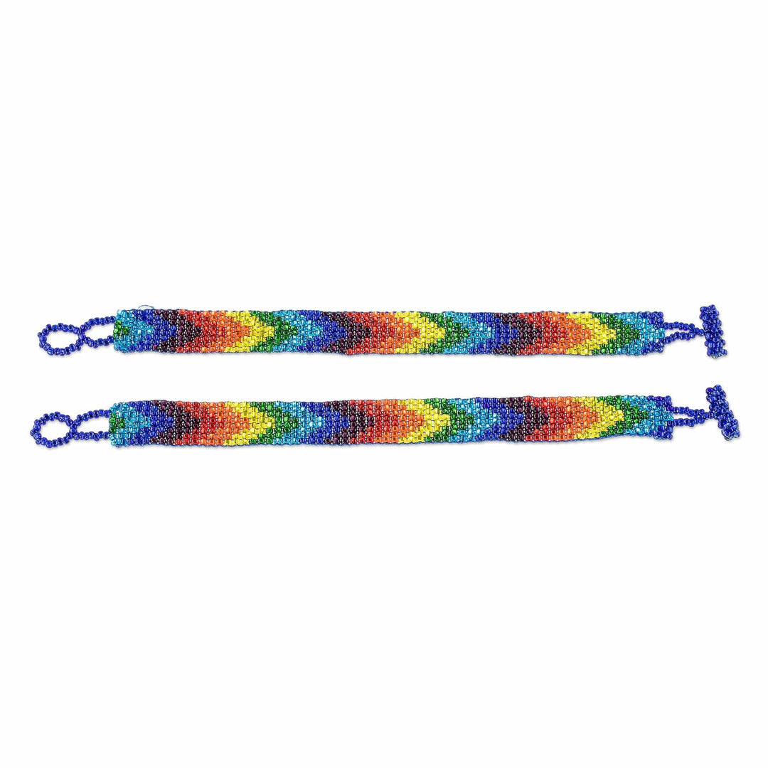 Multicolored Glass Bead Bracelets (Pair) - Rainbow Path
