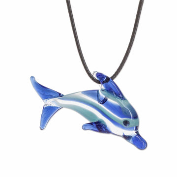 Hand-Blown Blue Glass Dolphin Necklace From Costa Rica - Marine Freedom