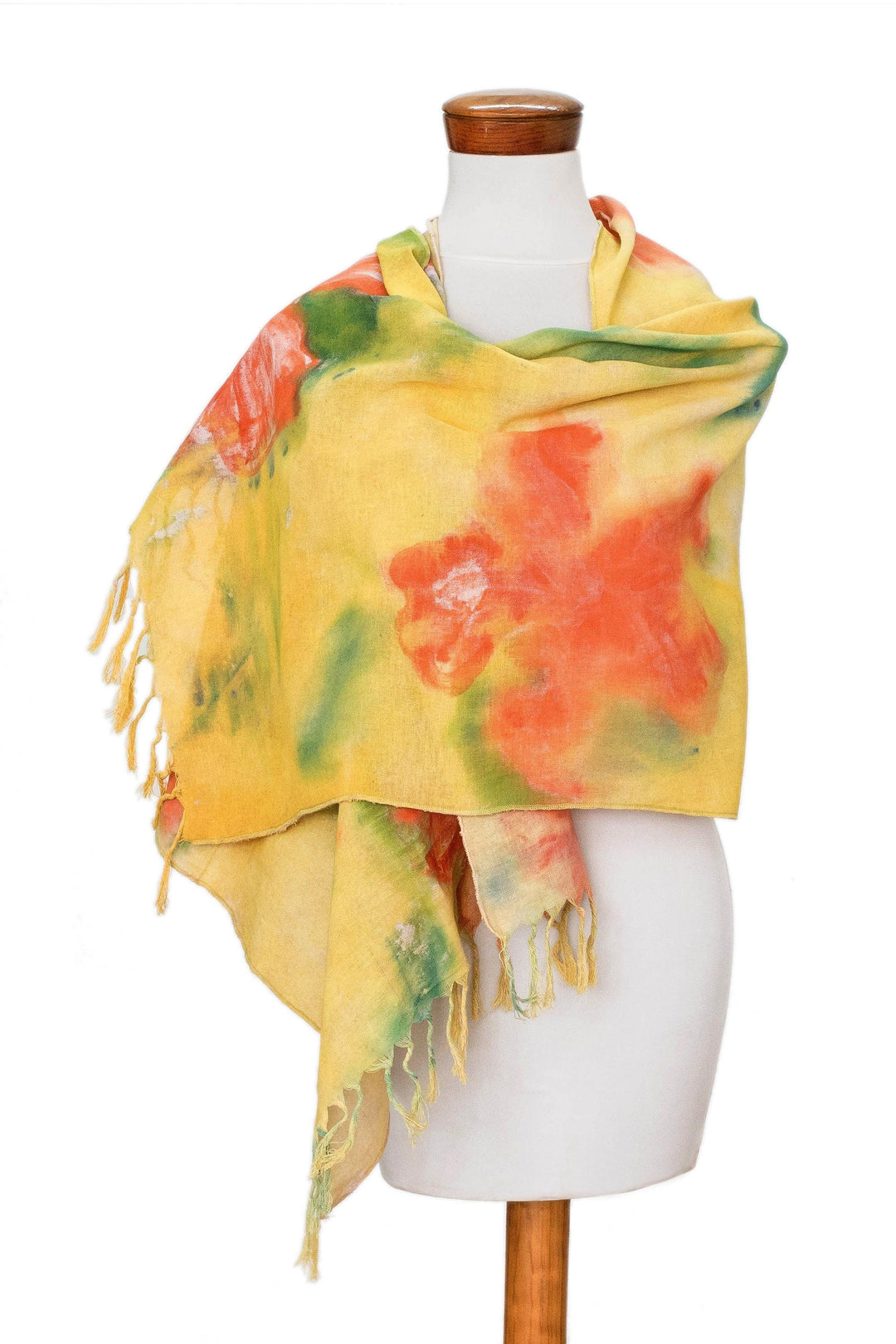 Hand Painted Cotton Shawl from Costa Rica - Poppy