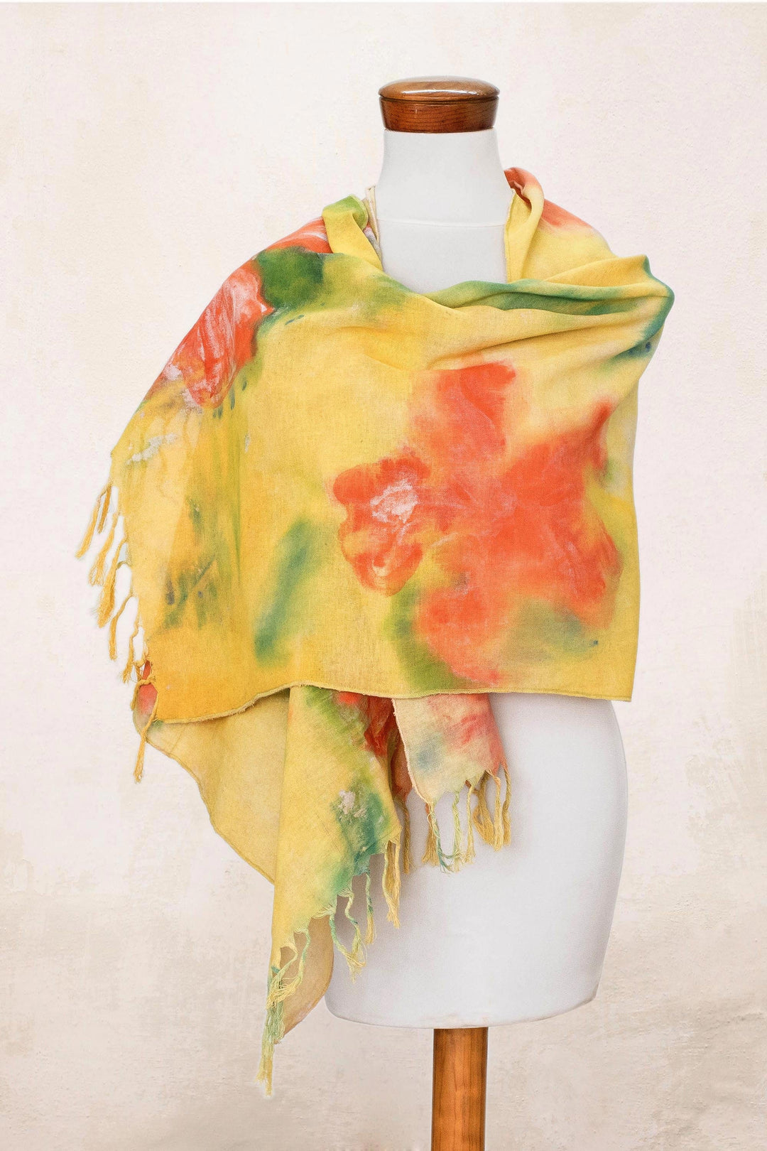Hand Painted Cotton Shawl from Costa Rica - Poppy