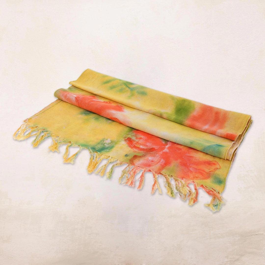 Hand Painted Cotton Shawl from Costa Rica - Poppy