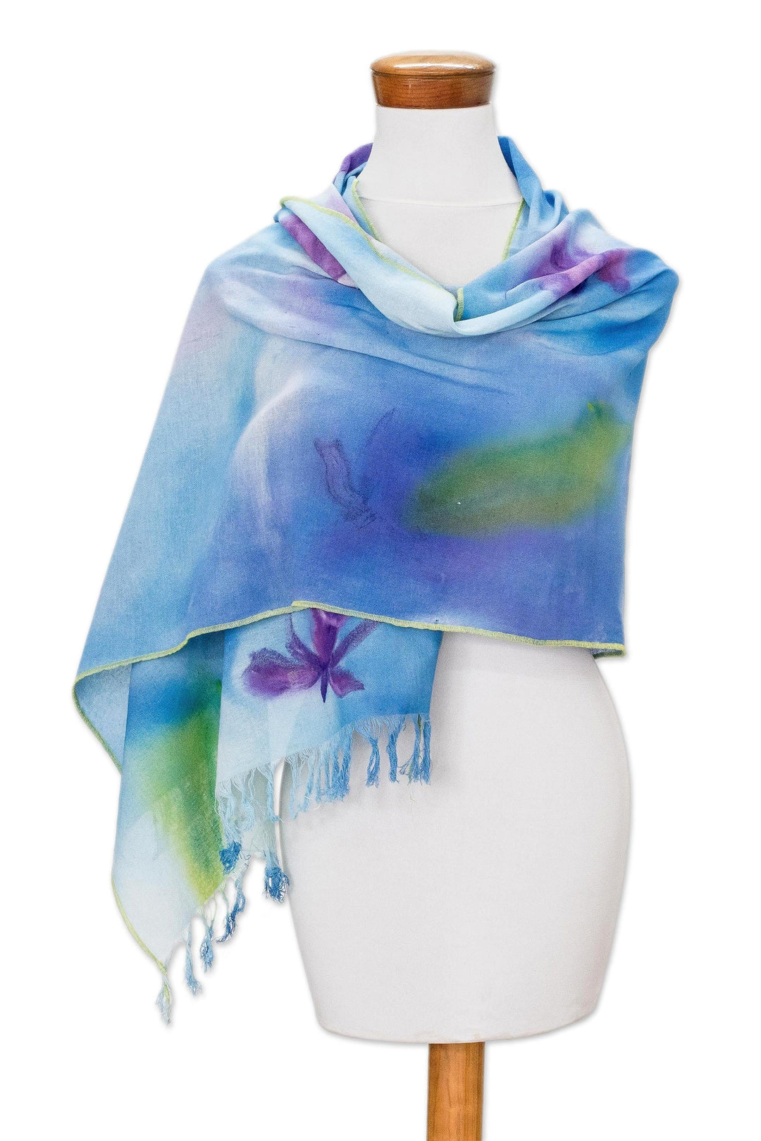 Hand-painted Floral Cotton Shawl from Costa Rica - Midsummer Sea