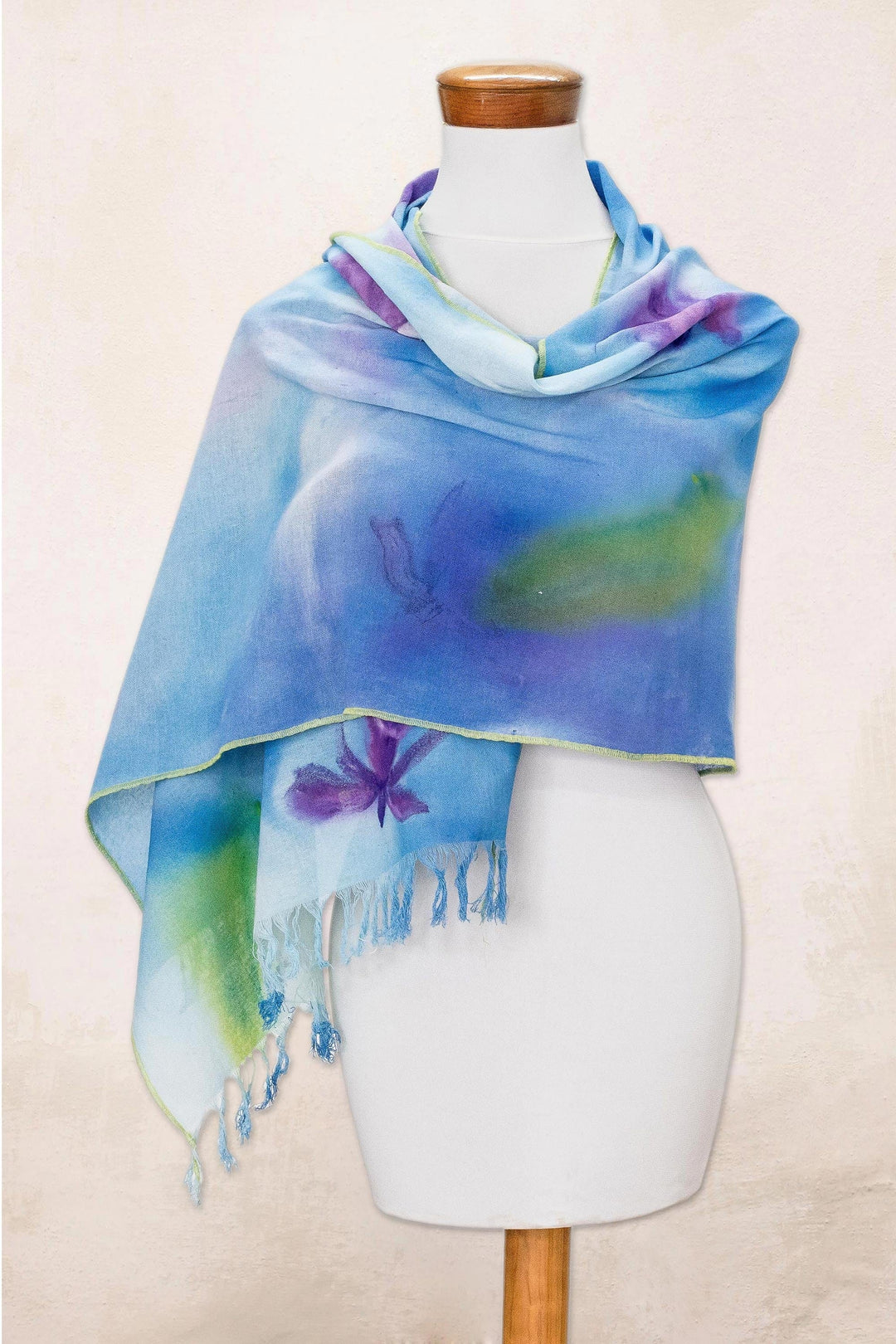 Hand-painted Floral Cotton Shawl from Costa Rica - Midsummer Sea