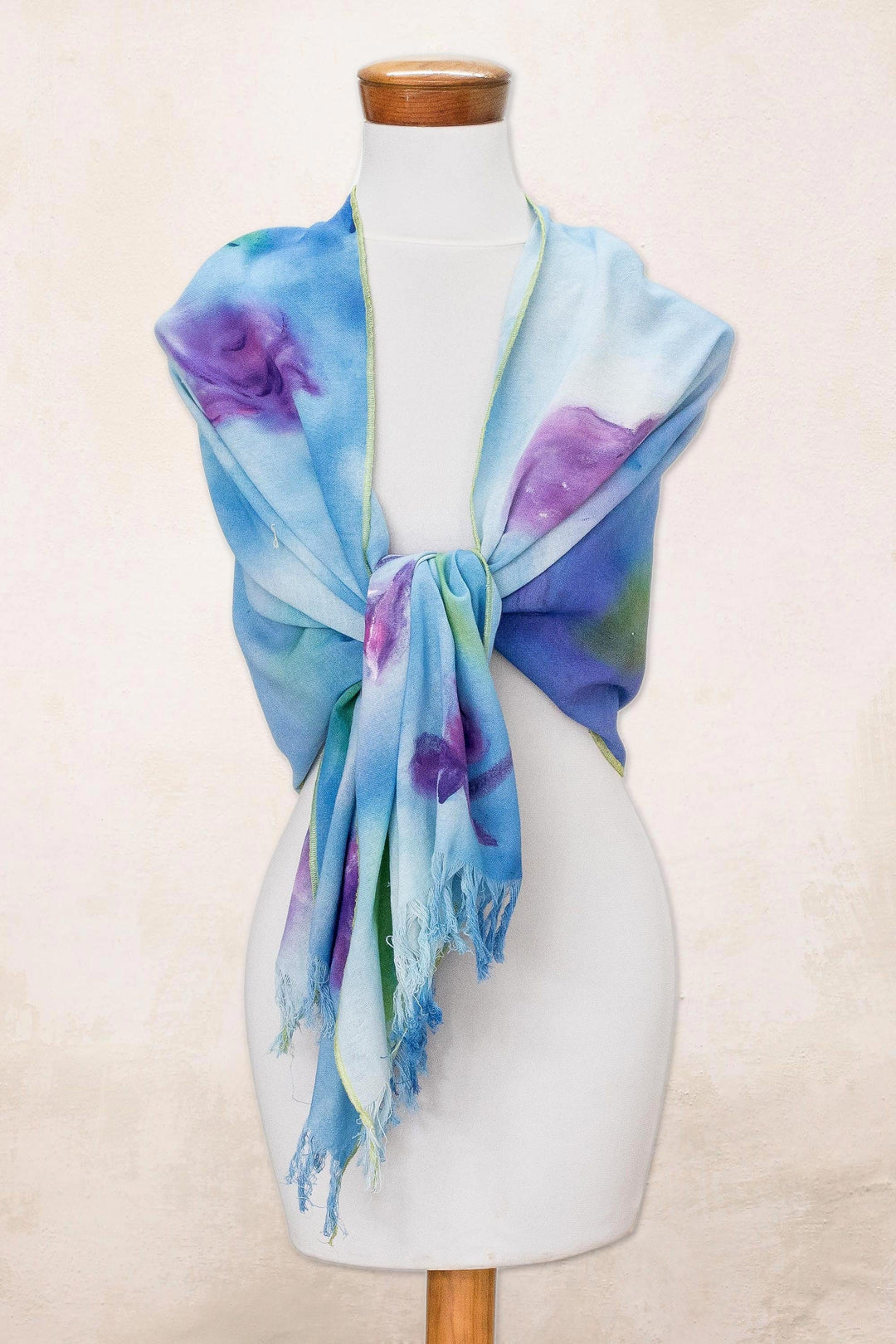 Hand-painted Floral Cotton Shawl from Costa Rica - Midsummer Sea