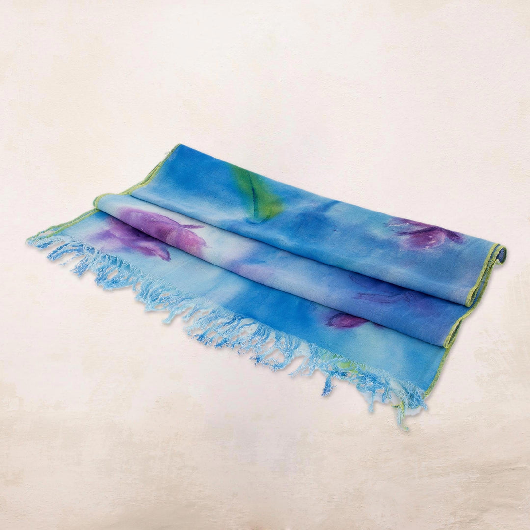 Hand-painted Floral Cotton Shawl from Costa Rica - Midsummer Sea