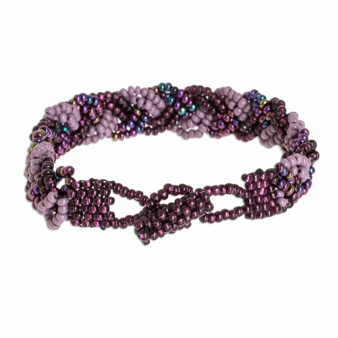 Hand Crafted Purple Bead Bracelet - Braided Plum