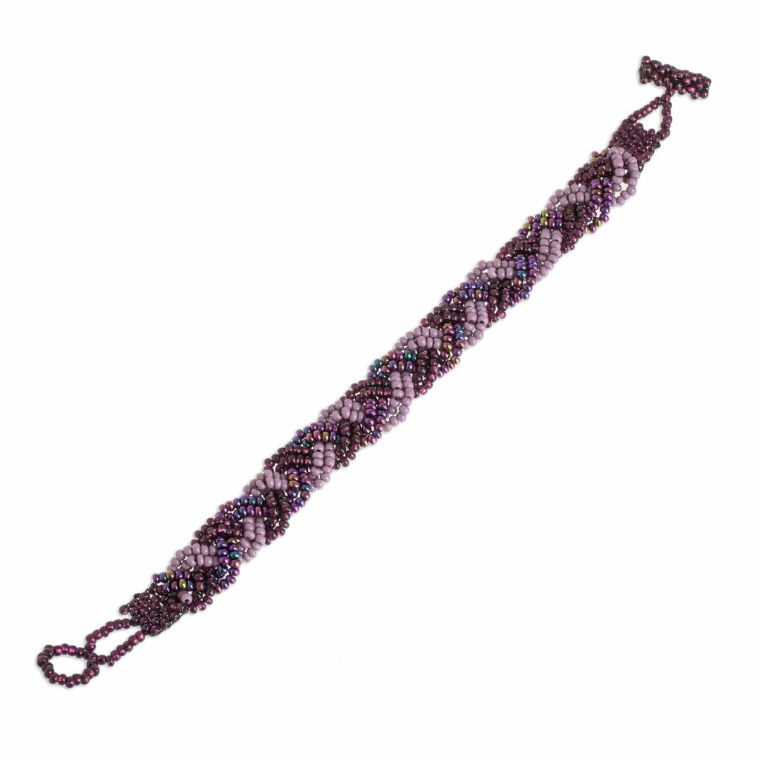 Hand Crafted Purple Bead Bracelet - Braided Plum