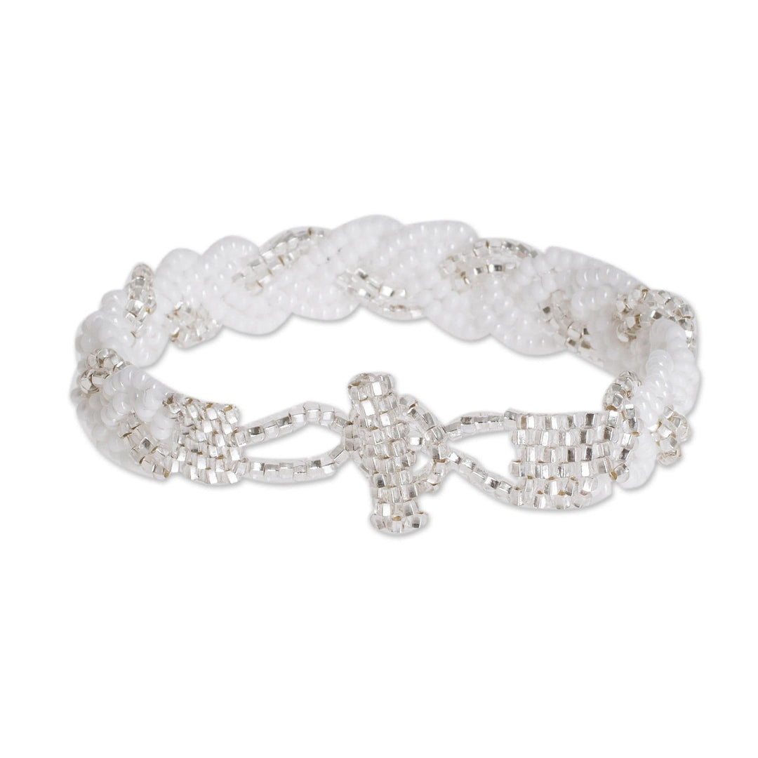 Braided White and Clear Bead Bracelet - Braided White