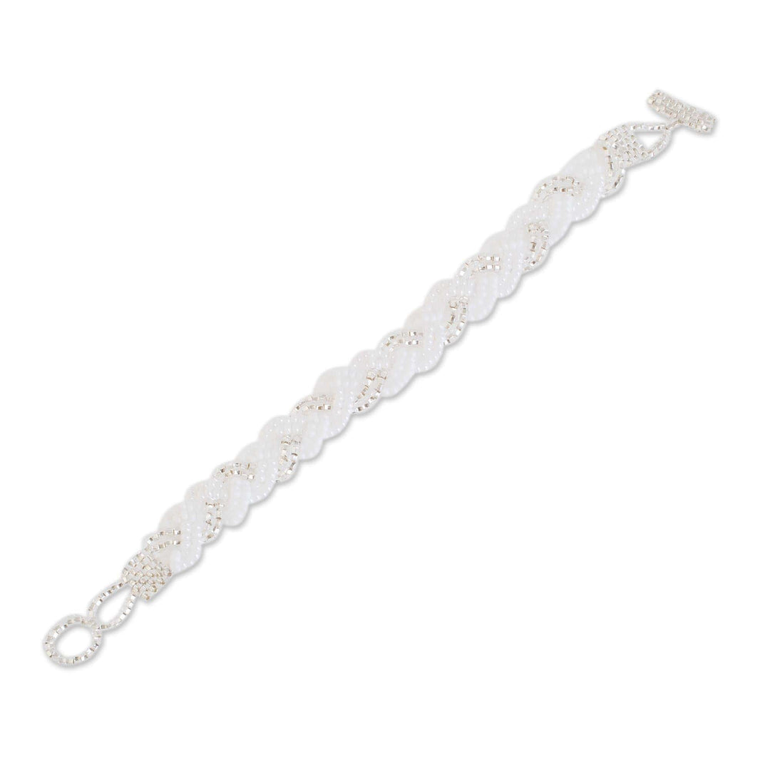 Braided White and Clear Bead Bracelet - Braided White