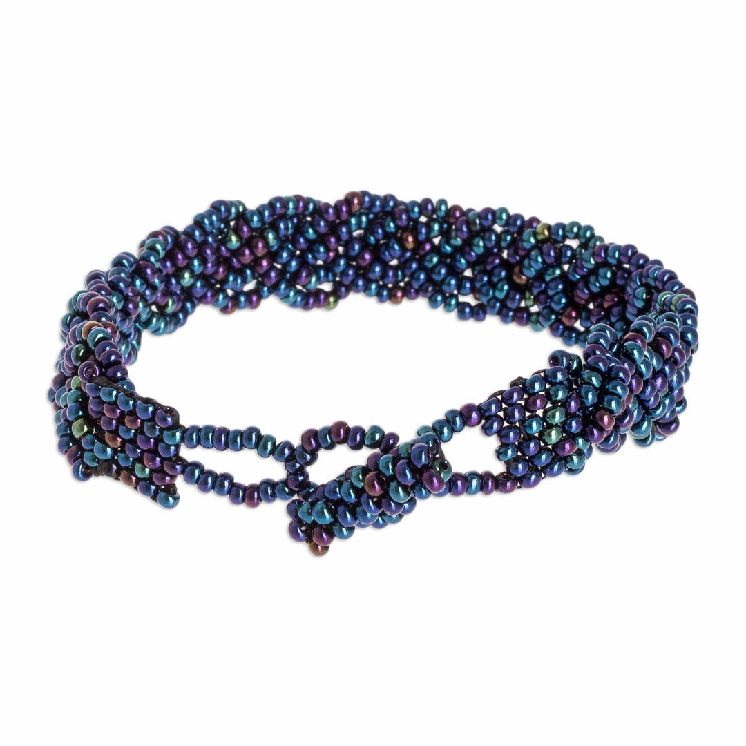 Iridescent Beaded Bracelet - Braided Peacock