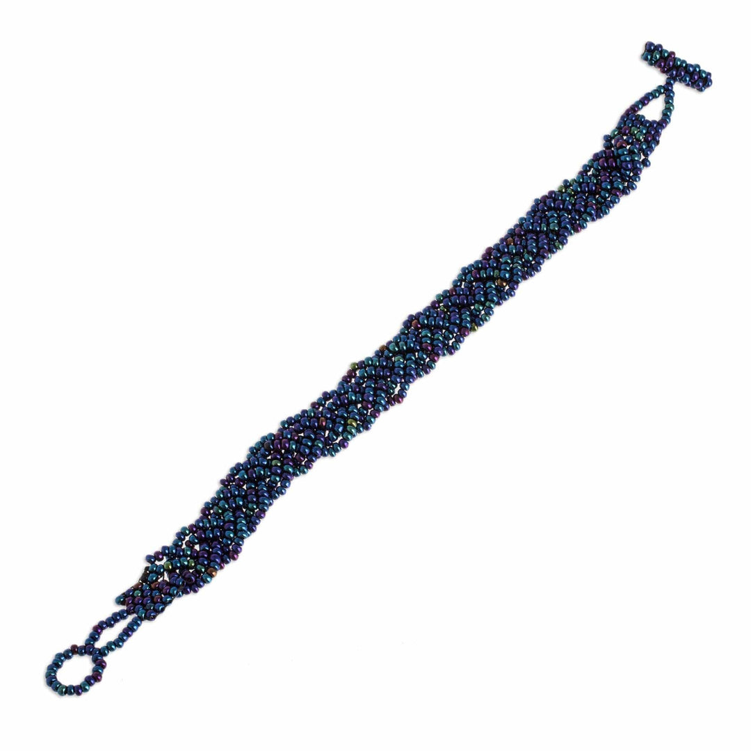 Iridescent Beaded Bracelet - Braided Peacock
