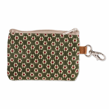 Hand Woven Coin Purse - Green Ditsy