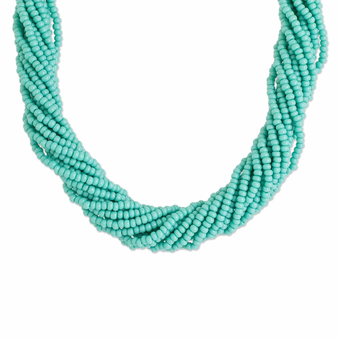 Turquoise Glass Bead Rope Necklace - Caribbean Siren