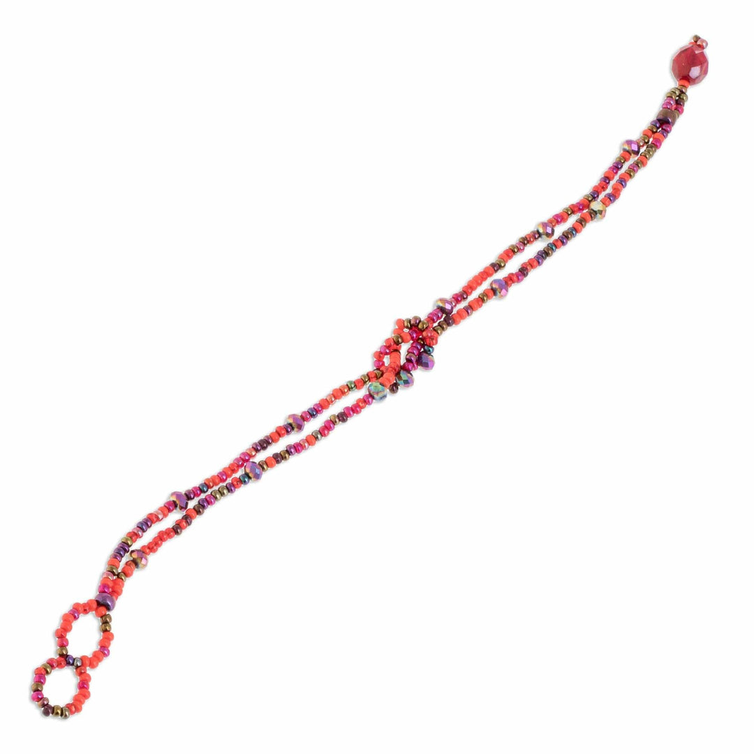 Braided Glass Beaded Bracelet in Red - Interlaced in Red