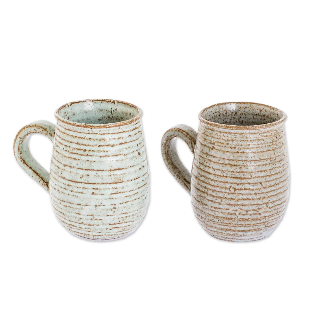 Aqua + Brown Ceramic Mugs - Set of 2