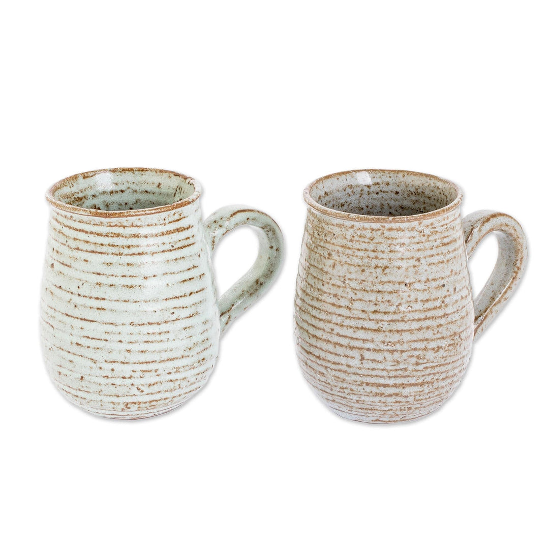 Aqua + Brown Ceramic Mugs - Set of 2