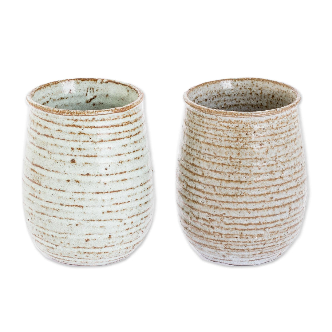 Aqua + Brown Ceramic Mugs - Set of 2