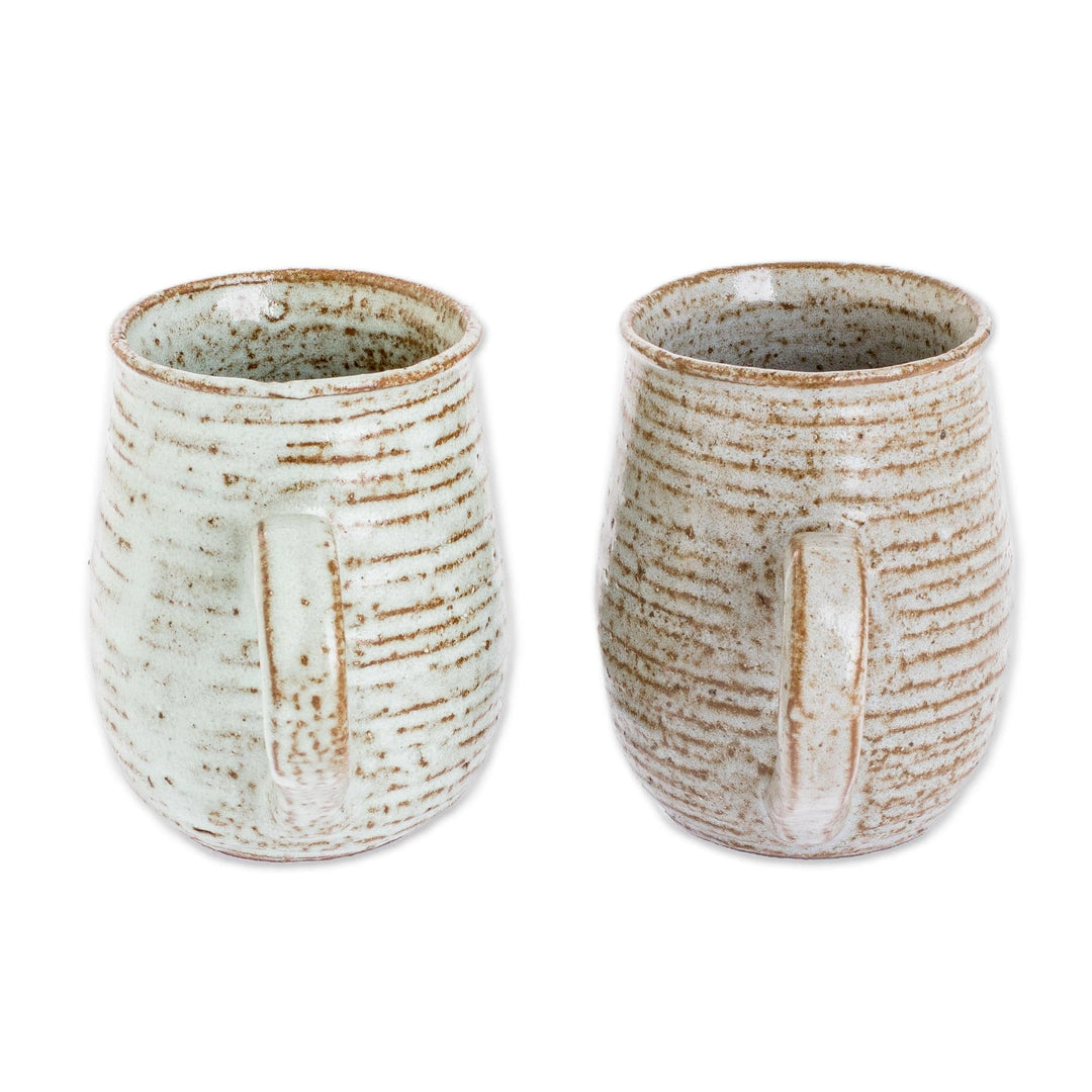 Aqua + Brown Ceramic Mugs - Set of 2