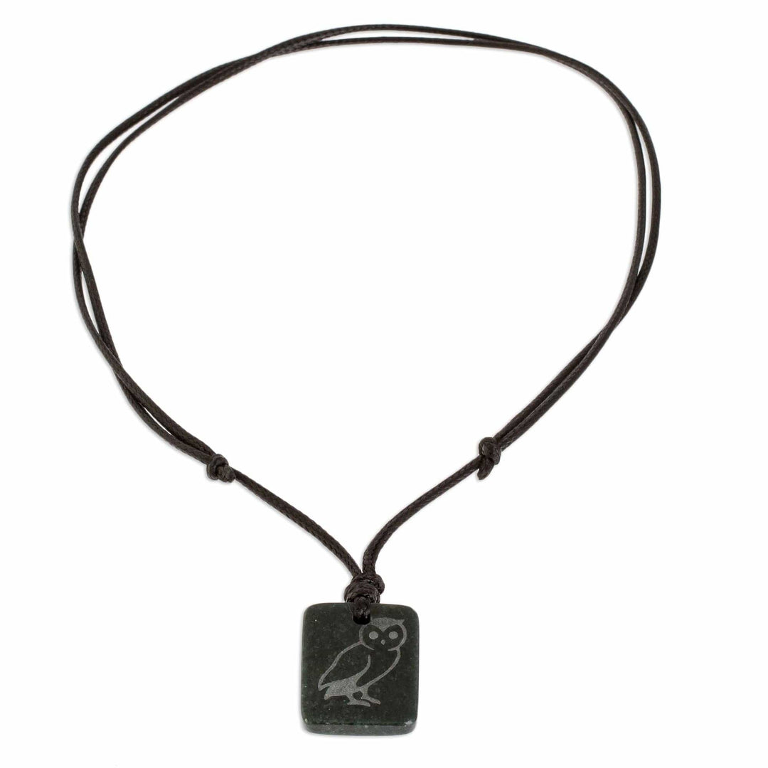 Dark Green Jade Owl Pendant Necklace - Perceptive Owl