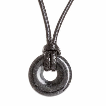 Adjustable Black Jade Necklace - Circle of Love in Black