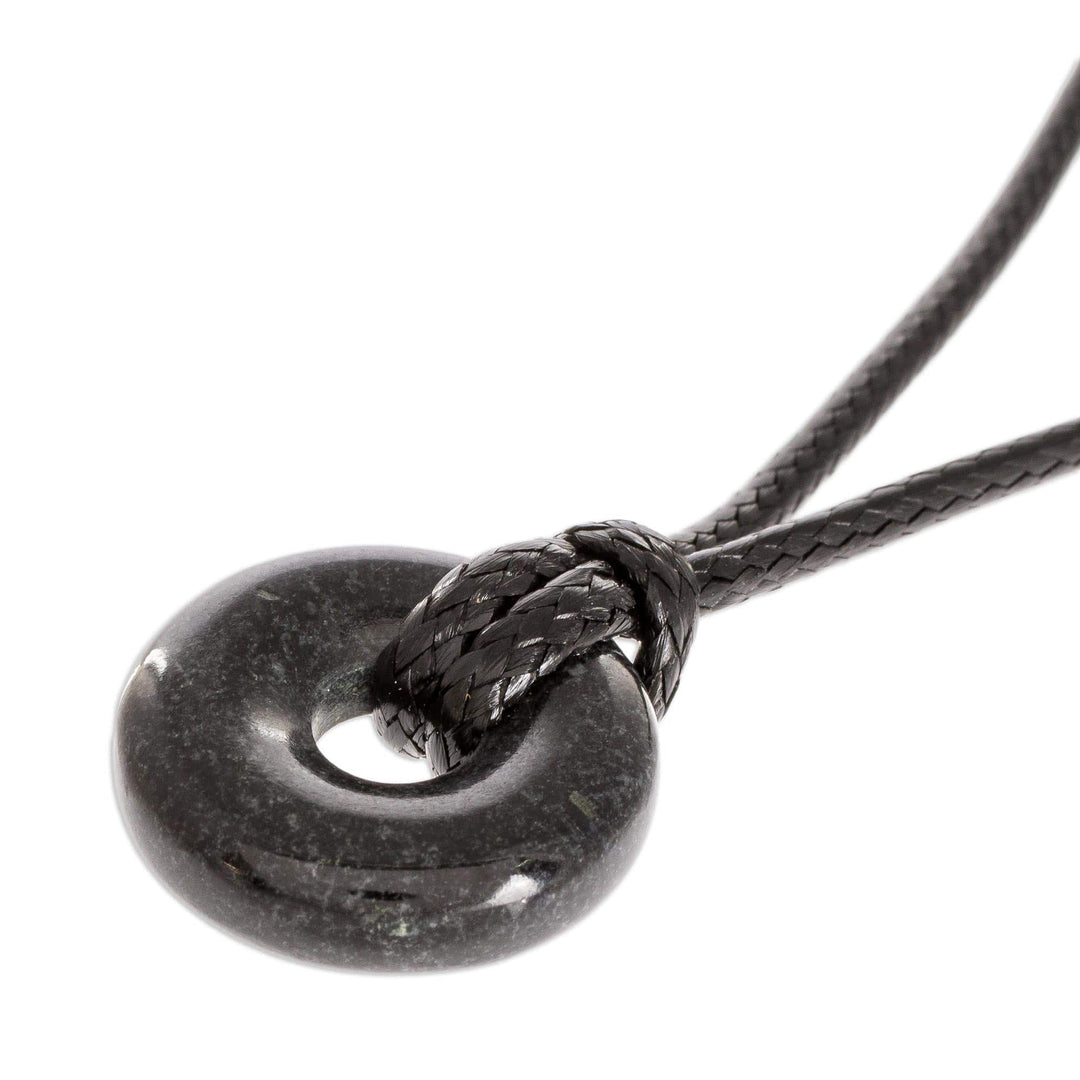 Adjustable Black Jade Necklace - Circle of Love in Black