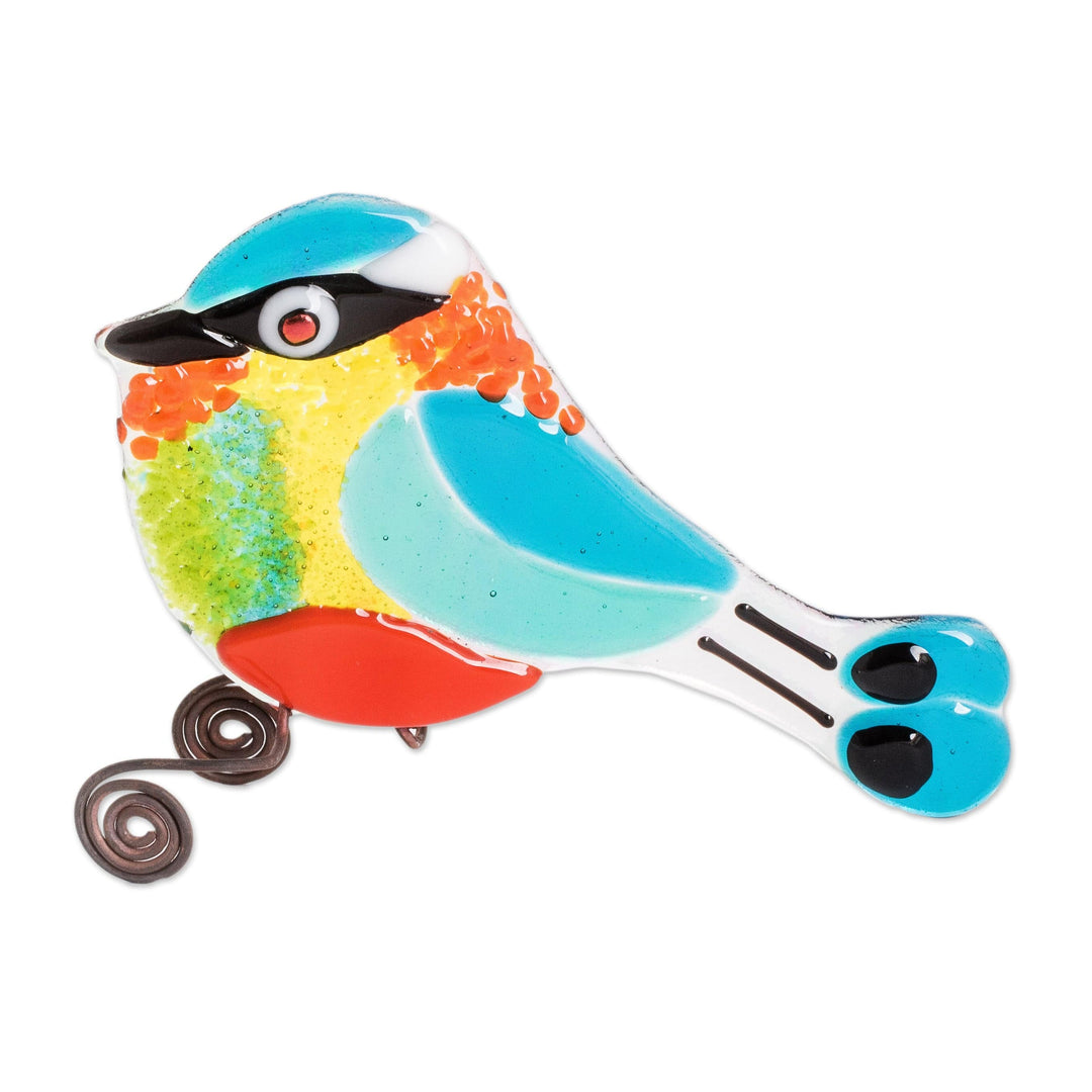 Art Glass Rainbow Bird Sculpture from El Salvador - Rainbow Torogoz