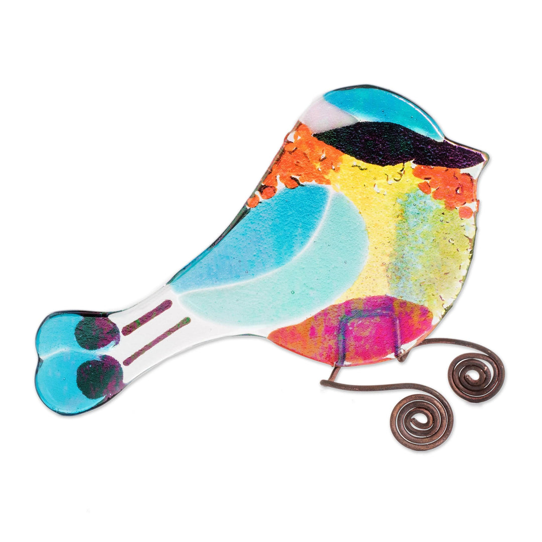 Art Glass Rainbow Bird Sculpture from El Salvador - Rainbow Torogoz