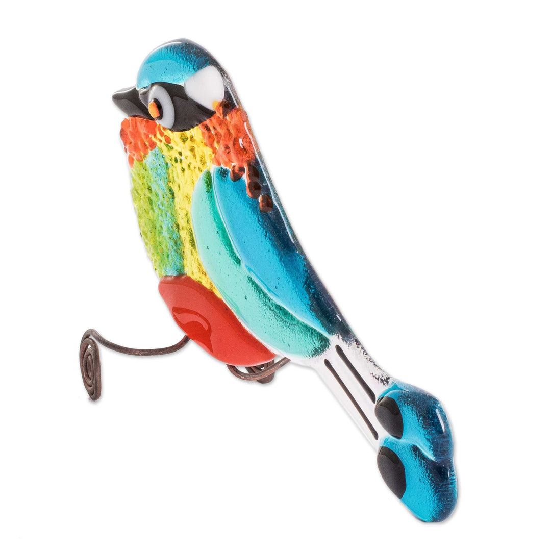 Art Glass Rainbow Bird Sculpture from El Salvador - Rainbow Torogoz